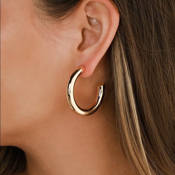Grit and Grace Jewelry - Chunky Thick Polished Gold Tube Hoop Earrings